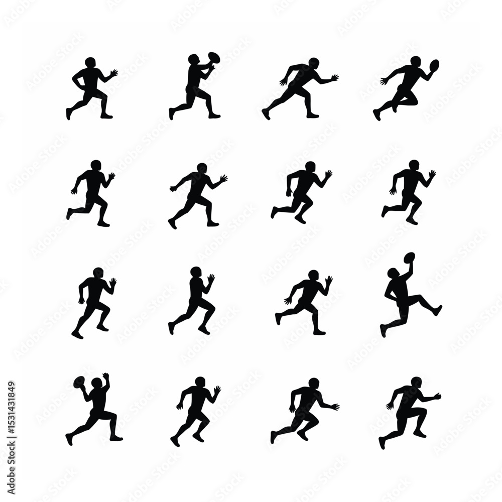 American football player silhouettes action set American football player silhouettes action set
