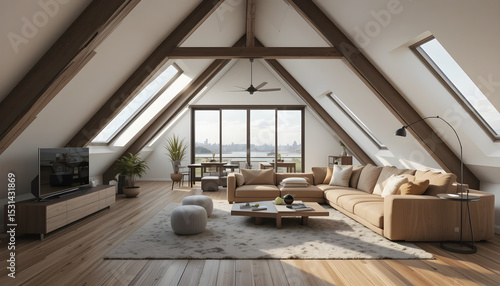 Wallpaper Mural view inside modern luxury attic loft apartment - 3d rendering Torontodigital.ca