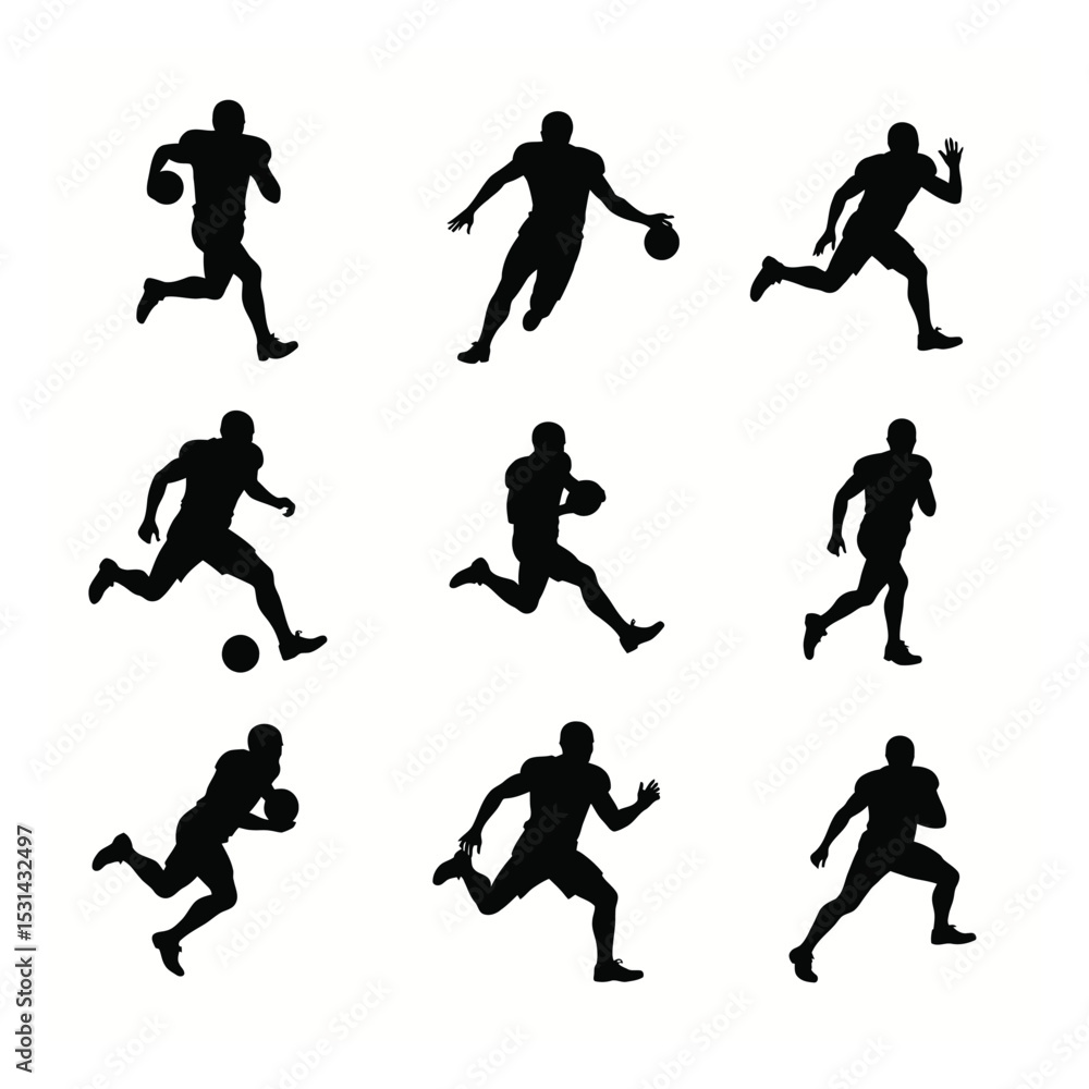 American football player silhouettes action set American football player silhouettes action set