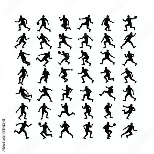 Diverse american football player silhouettes action poses set