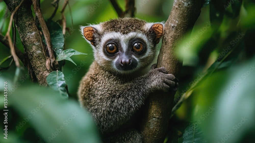 Small lemur on tree branch Small lemur on tree branch