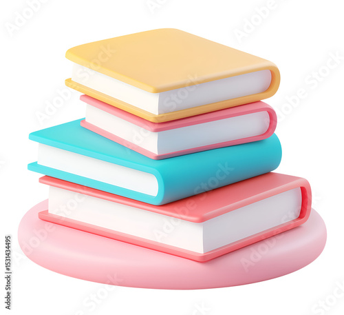 Cute cartoon 3D books isolated on a transparent background.
