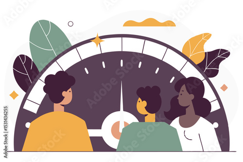 Curved control panel counting down to a product launch with dials and avatar crew readying