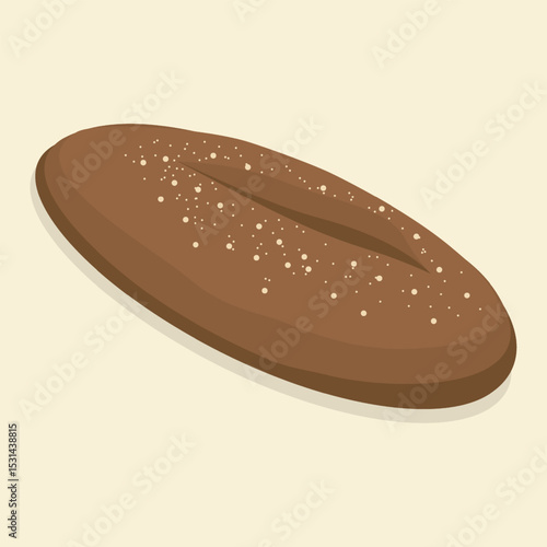 Delicious and crusty loaf of rye bread. Isometric flat vector illustration. Eps 10.