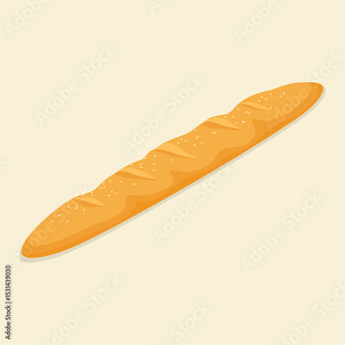 Delicious and crusty loaf of french baguette bread. Isometric flat vector illustration. Eps 10.