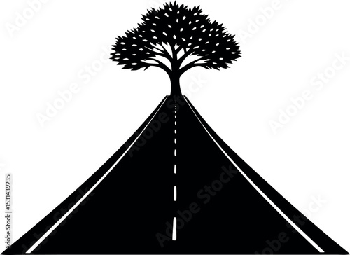 street road silhouette trees