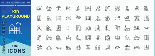 Kid Playground icon set. Minimalist icons pack. Park icon set. Related to toy, kindergarten, amusement, outdoor, kid, activity, park and more.