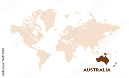 Australia highlighted on world map-15, Map of Australia, highlighted on the world map, Australia on the world map, Satellite view, Australia location on the globe.