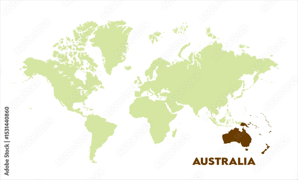 Naklejka premium Interactive world map with Australia focus-06, Map of Australia, highlighted on the world map, Australia on the world map, Satellite view, Australia location on the globe.