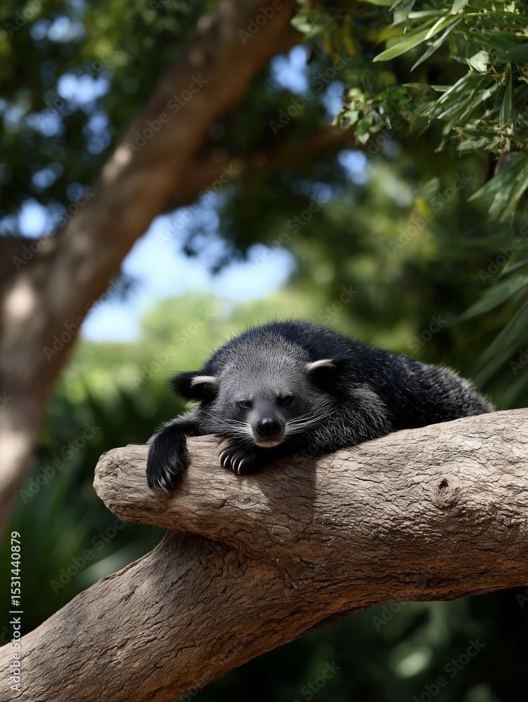Obraz premium binturong Sleeping on Tree Branch