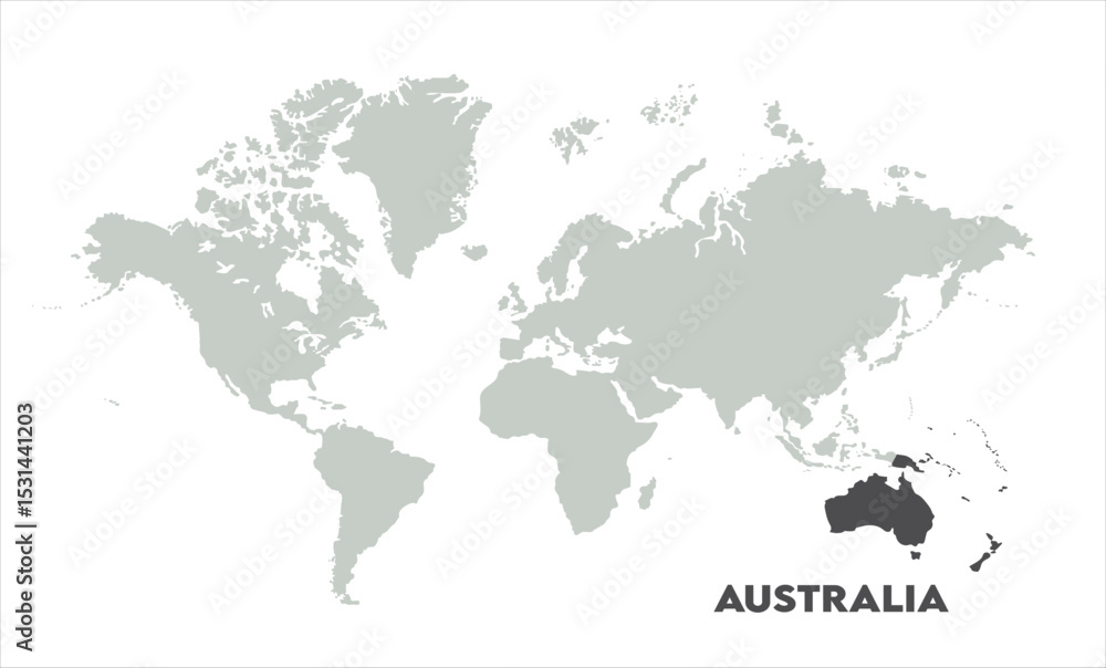 Naklejka premium Minimalist Australia map-05, Map of Australia, highlighted on the world map, Australia on the world map, Satellite view, Australia location on the globe.