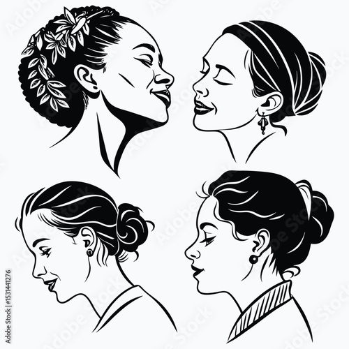 Four elegant black and white women s portraits