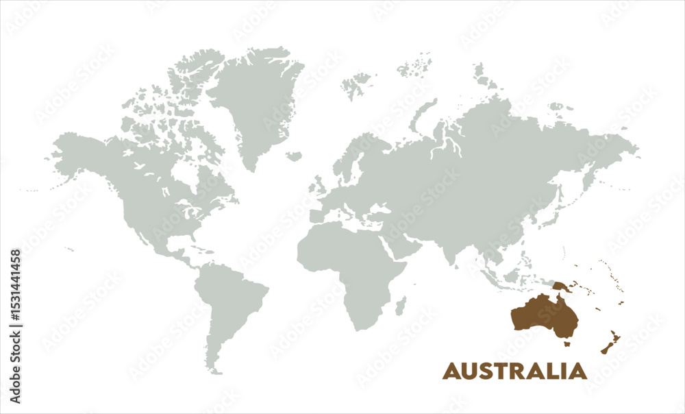 Naklejka premium Minimalist Australia map-11, Map of Australia, highlighted on the world map, Australia on the world map, Satellite view, Australia location on the globe.