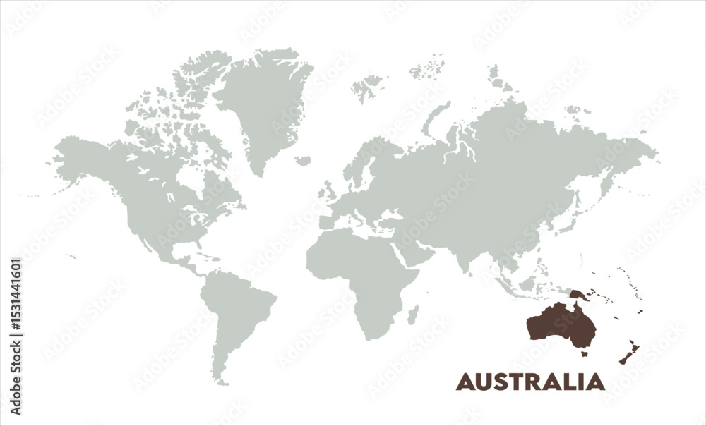 Naklejka premium Minimalist Australia map-15, Map of Australia, highlighted on the world map, Australia on the world map, Satellite view, Australia location on the globe.