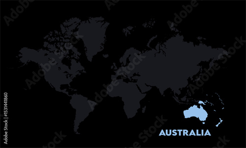 Vector world map with Australia-11, Map of Australia, highlighted on the world map, Australia on the world map, Satellite view, Australia location on the globe.