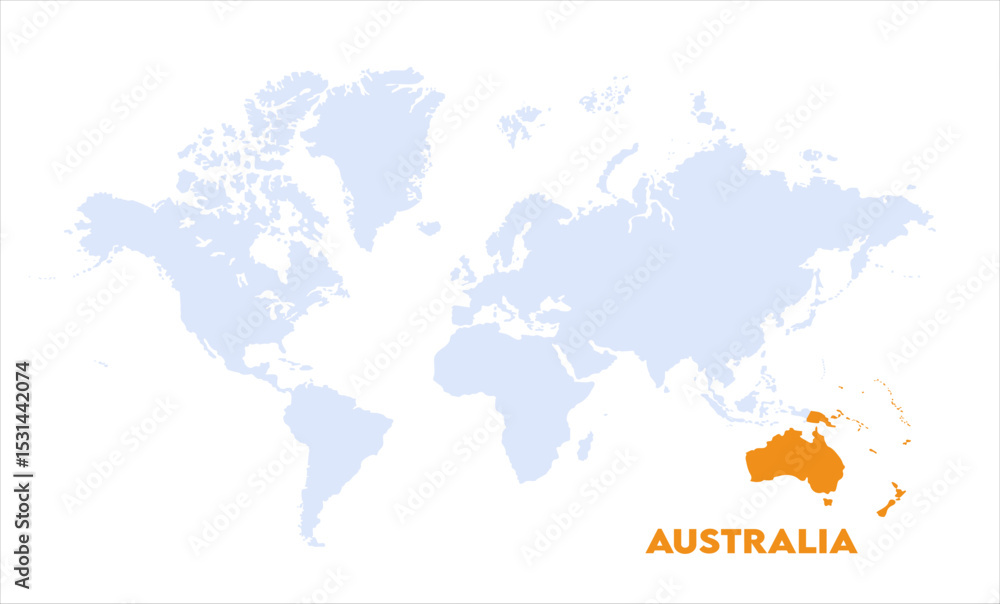 Obraz premium Watercolor world map with Australia-04, Map of Australia, highlighted on the world map, Australia on the world map, Satellite view, Australia location on the globe.