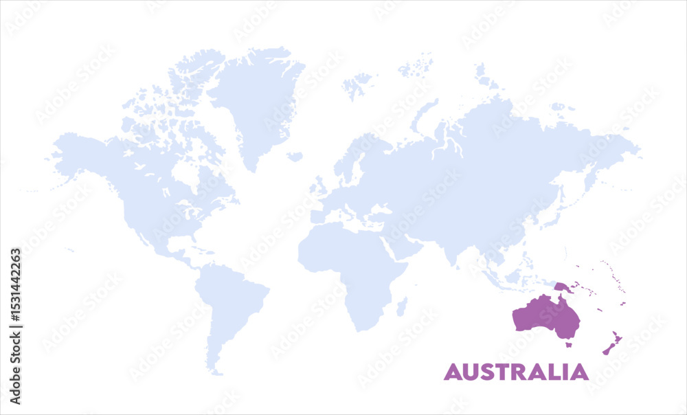 Naklejka premium Watercolor world map with Australia-09, Map of Australia, highlighted on the world map, Australia on the world map, Satellite view, Australia location on the globe.