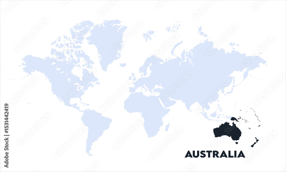 Naklejka premium Watercolor world map with Australia-12, Map of Australia, highlighted on the world map, Australia on the world map, Satellite view, Australia location on the globe.