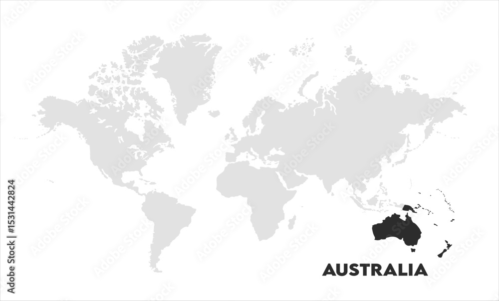 Naklejka premium World map with Australia focus-12, Map of Australia, highlighted on the world map, Australia on the world map, Satellite view, Australia location on the globe.