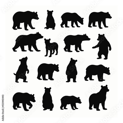 Bear silhouettes set collection wildlife animals mama bear cubs