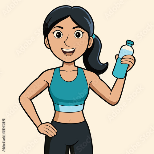 A Pakistani woman in her 20s, in fitness attire, holding a yoga mat, symbolizing health and wellness.