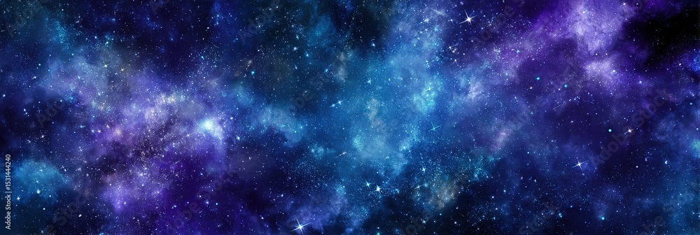 Fototapeta premium Fanciful Galaxy Sky with Vibrant Stars and Colorful Nebulas, Magical Cosmic Scenery, Clean Design