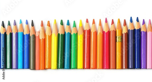 Colorful pencils in a row against white background