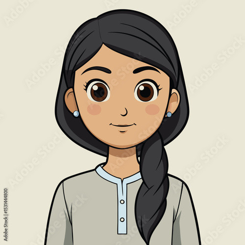 A Pakistani woman in her 20s, wearing a simple cotton shalwar kameez, showcasing casual comfort.