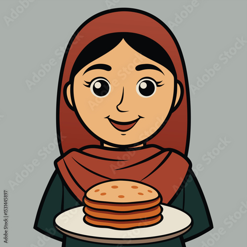 A Pakistani woman in her 30s, holding a stack of freshly laundered clothes, symbolizing domestic care.