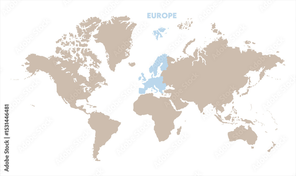 Naklejka premium Economic map of Europe in world-03, Map of Europe, highlighted on the world map, Europe on the world map, Satellite view, Europe location on the globe.