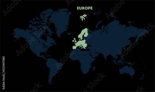 Europe continent map-01, Map of Europe, highlighted on the world map, Europe on the world map, Satellite view, Europe location on the globe.