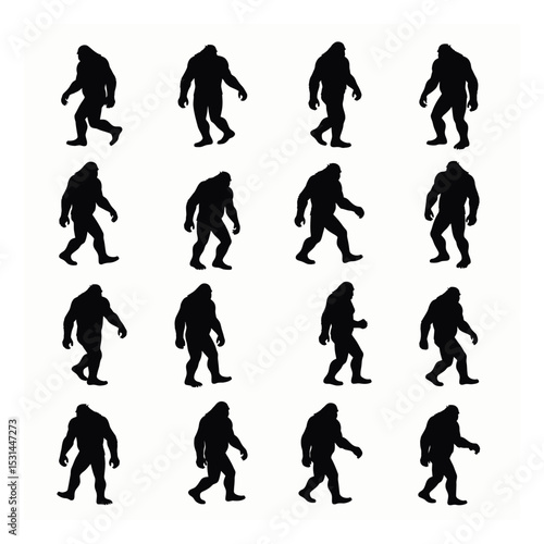 Bigfoot silhouette set walking animation frames