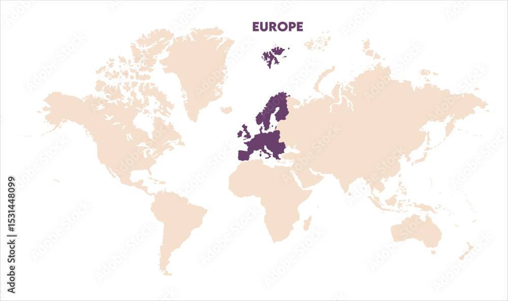 Obraz premium Europe in world map-01, Map of Europe, highlighted on the world map, Europe on the world map, Satellite view, Europe location on the globe.
