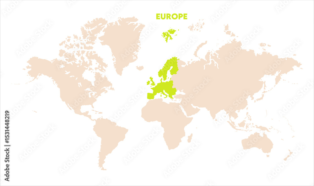 Obraz premium Europe in world map-06, Map of Europe, highlighted on the world map, Europe on the world map, Satellite view, Europe location on the globe.