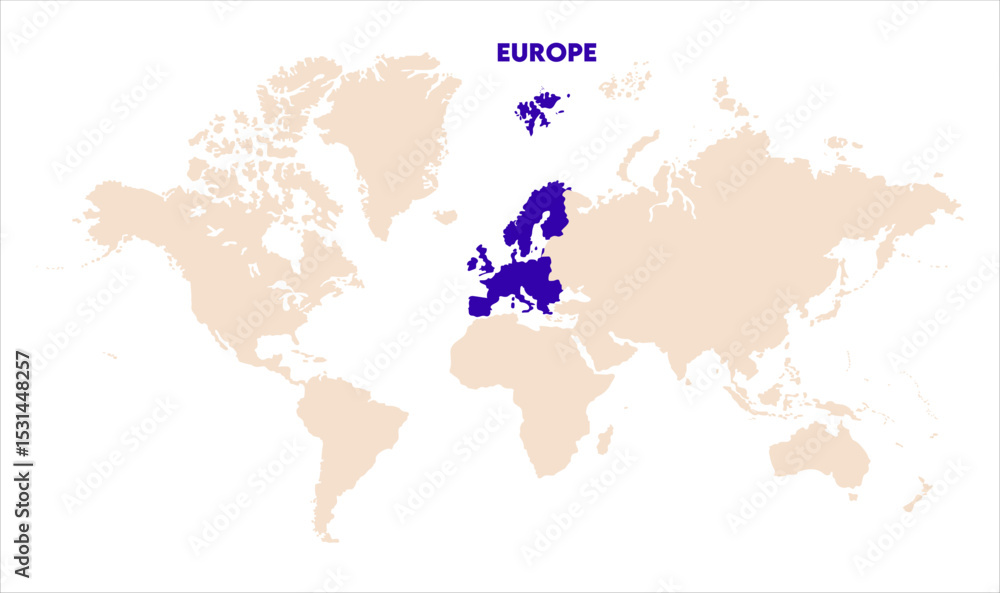 Naklejka premium Europe in world map-09, Map of Europe, highlighted on the world map, Europe on the world map, Satellite view, Europe location on the globe.