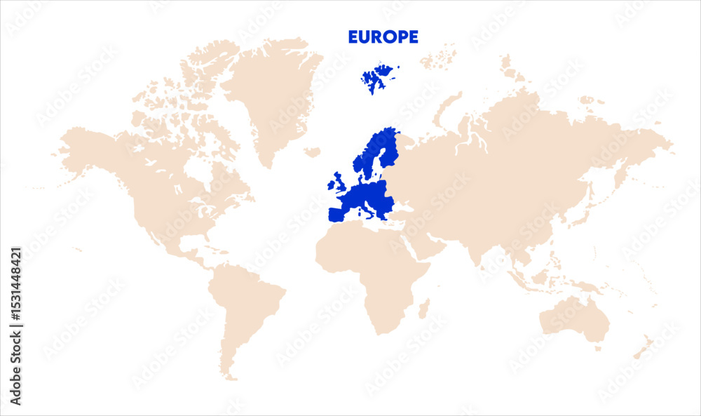 Naklejka premium Europe in world map-15, Map of Europe, highlighted on the world map, Europe on the world map, Satellite view, Europe location on the globe.