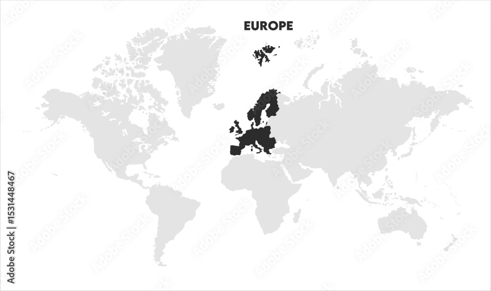 Obraz premium Europe outline in global map-03, Map of Europe, highlighted on the world map, Europe on the world map, Satellite view, Europe location on the globe.