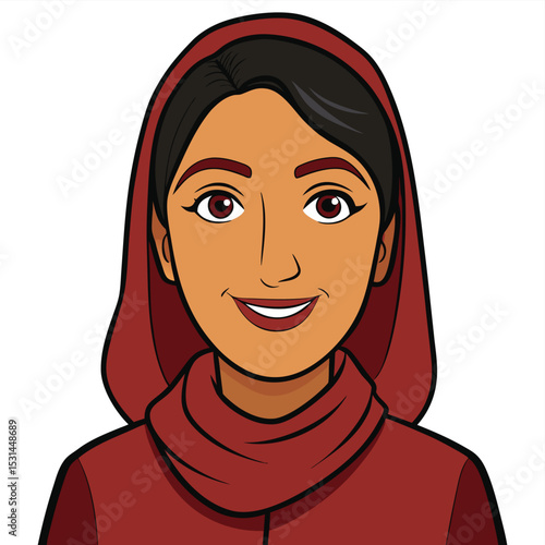 A Pakistani woman in her 40s, with a warm and inviting smile, radiating friendliness and hospitality.