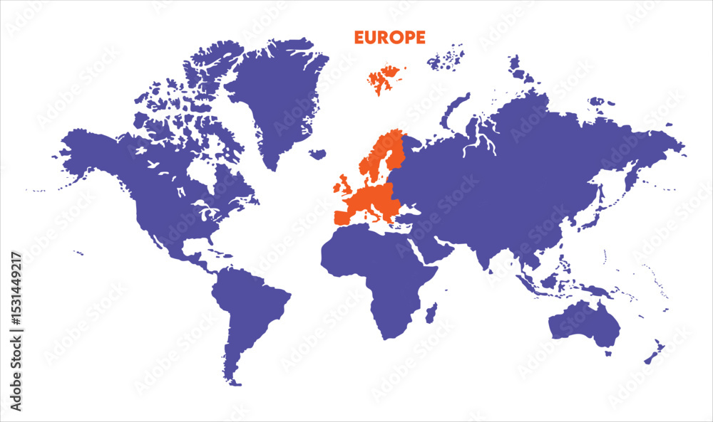 Obraz premium World map with Europe focus-05, Map of Europe, highlighted on the world map, Europe on the world map, Satellite view, Europe location on the globe.