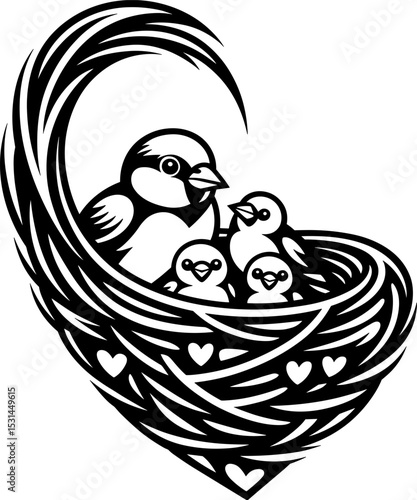 Sparrow Nest with Chicks