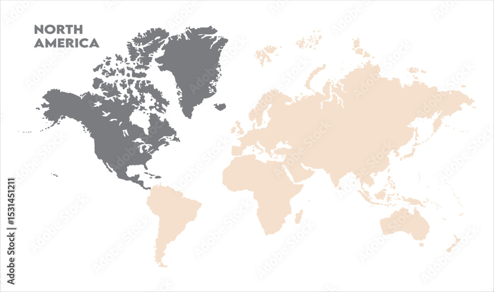 Obraz premium Minimalist North America map-08, Map of North America, highlighted on the world map, North America on the world map, Satellite view, North America's location on the globe.