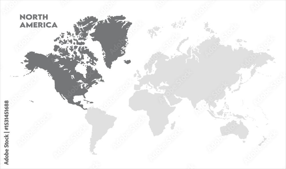 Naklejka premium North America continent map-12, Map of North America, highlighted on the world map, North America on the world map, Satellite view, North America's location on the globe.