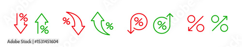 Percentage trend icons featuring up and down arrows with percent symbols representing interest rate, value, or change.