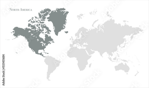 North America continent map-13, Map of North America, highlighted on the world map, North America on the world map, Satellite view, North America's location on the globe.