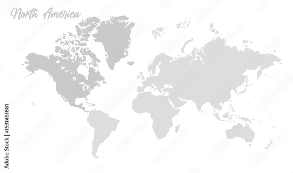 Naklejka premium North America highlighted on world map-04, Map of North America, highlighted on the world map, North America on the world map, Satellite view, North America's location on the globe.