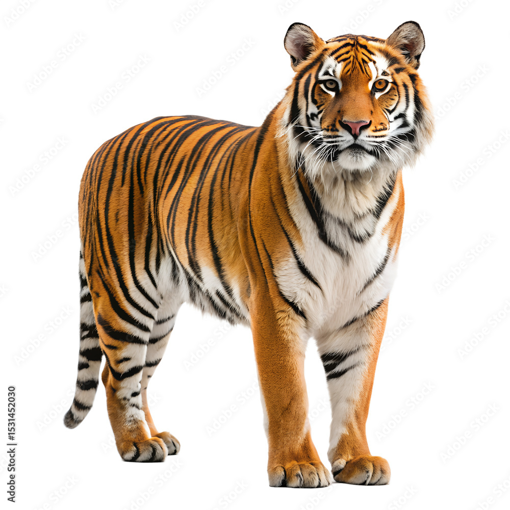 Naklejka premium Majestic Bengal Tiger Standing on Transparent Background