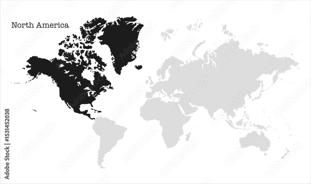 Naklejka premium North America highlighted on world map-06, Map of North America, highlighted on the world map, North America on the world map, Satellite view, North America's location on the globe.