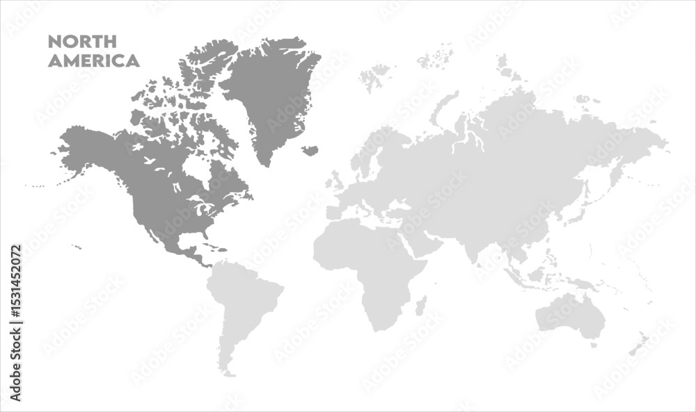 Obraz premium North America highlighted on world map-08, Map of North America, highlighted on the world map, North America on the world map, Satellite view, North America's location on the globe.