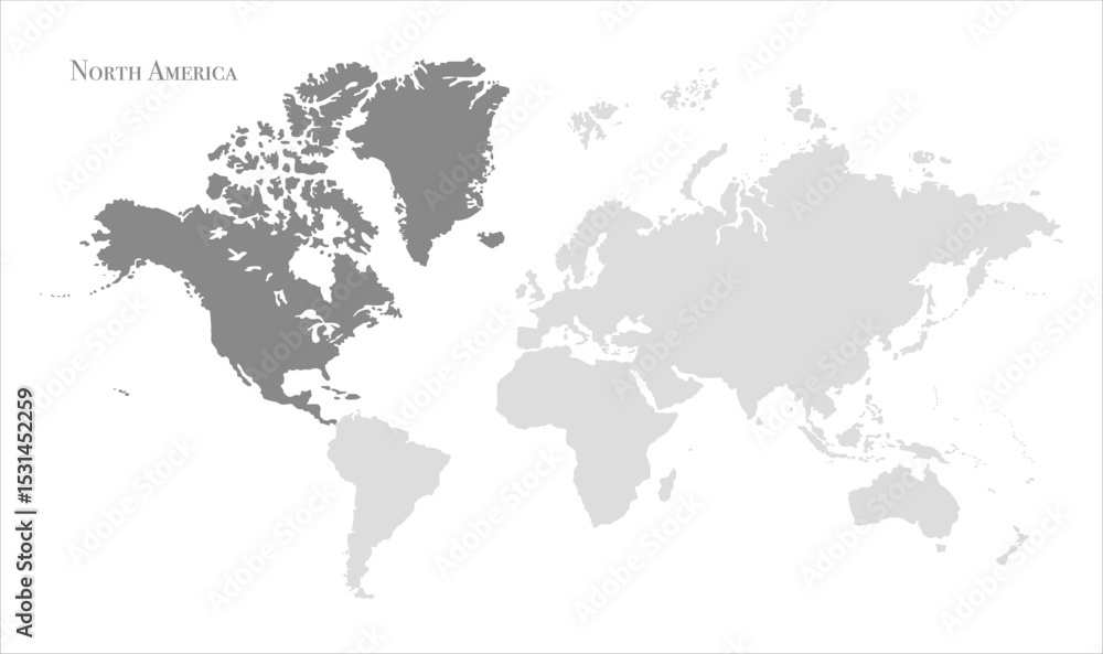 Naklejka premium North America highlighted on world map-13, Map of North America, highlighted on the world map, North America on the world map, Satellite view, North America's location on the globe.