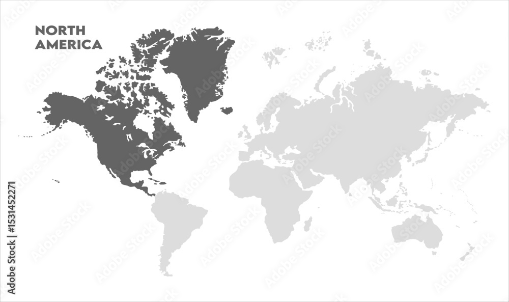 Naklejka premium North America highlighted on world map-14, Map of North America, highlighted on the world map, North America on the world map, Satellite view, North America's location on the globe.